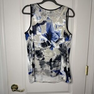 WHBM  Floral Silk-Blend Tank Blouse ✦ Size Medium  | Black Piping Trim